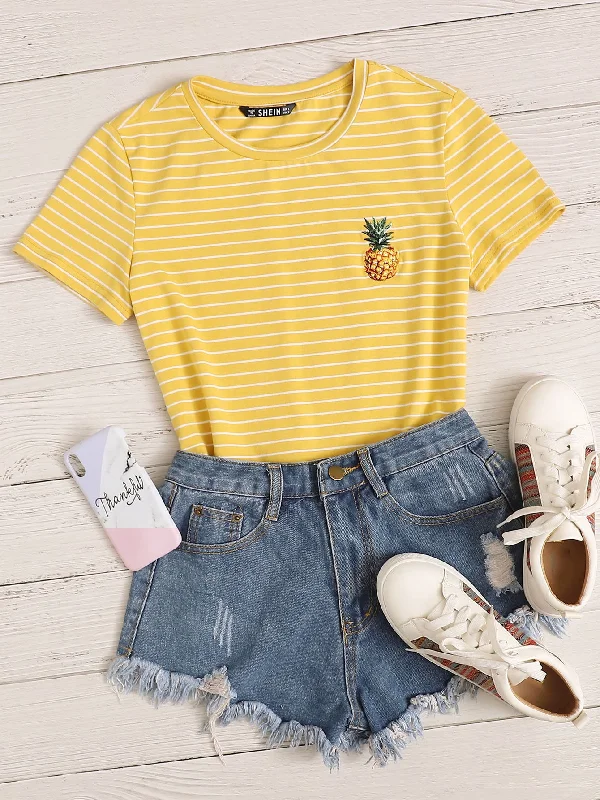 - Pet diabetes prescription foodSHEIN EZwear Embroidery Pineapple Striped Tee