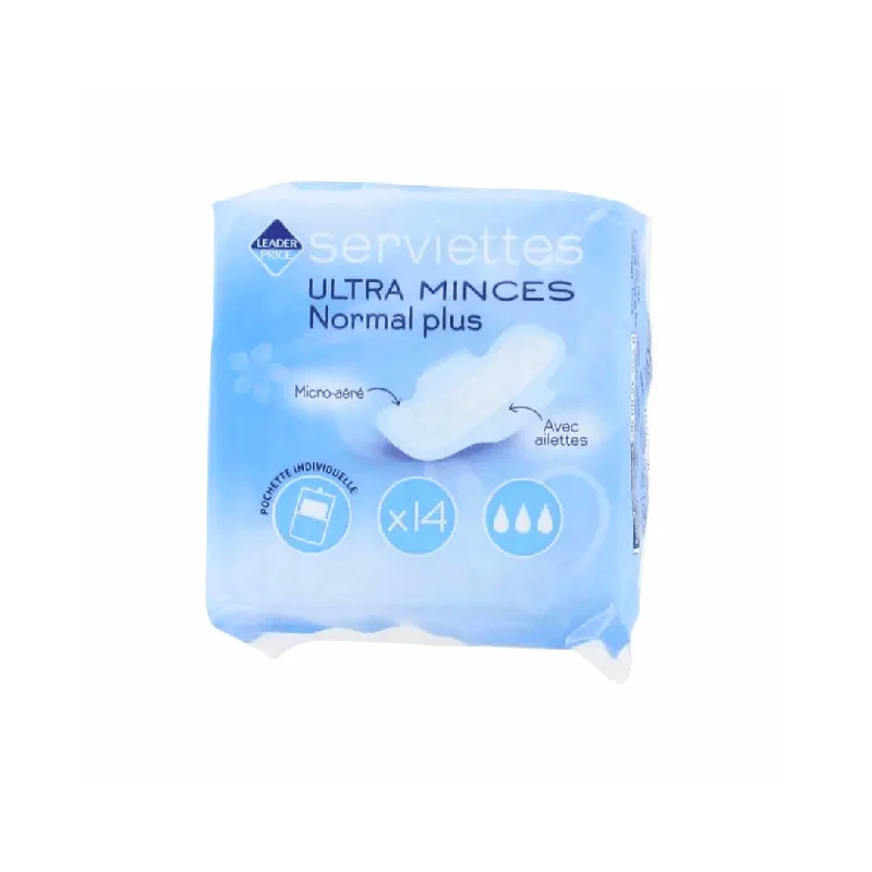 ---Leader Price Serviettes Hygiéniques Ultra Mince Normale Aile x14