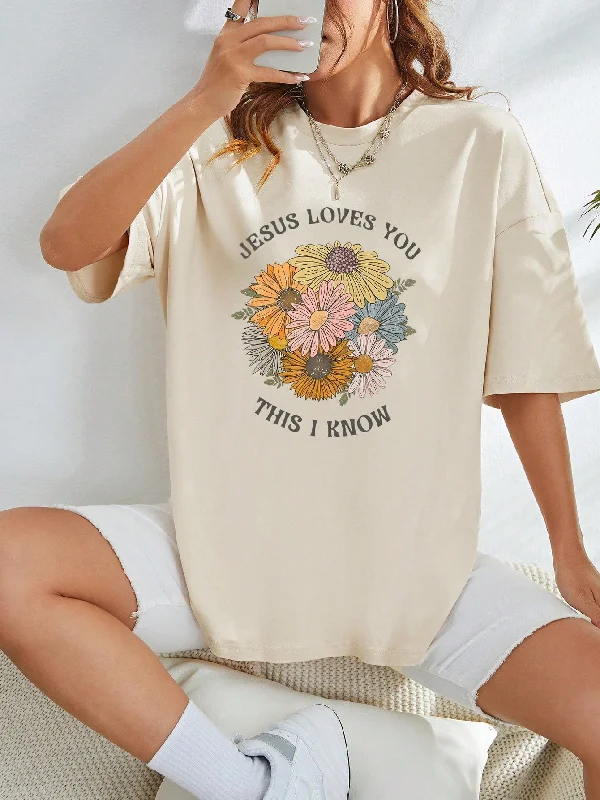 - Winter dog thick down jacketSHEIN EZwear Women's Daisy Flower Printed Round Neck T-Shirt With Slogan