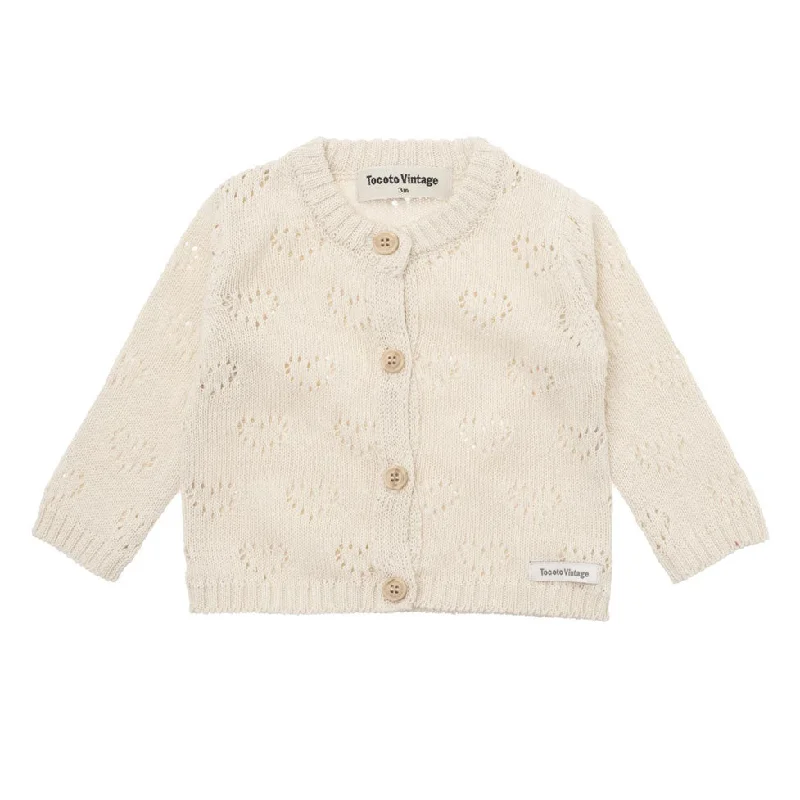  -Anti-slip claw protection raincoat FOR dogsTocoto Vintage Off-White Baby Knitted Openwork Heart Cardigan