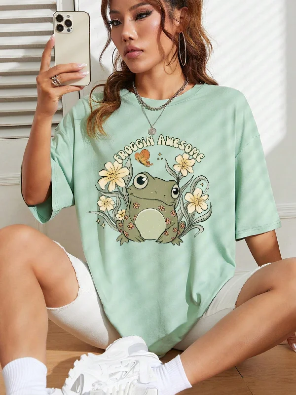 - Pet vitamin complex nutrition tabletsSHEIN EZwear Frog & Floral Print Drop Shoulder Tee