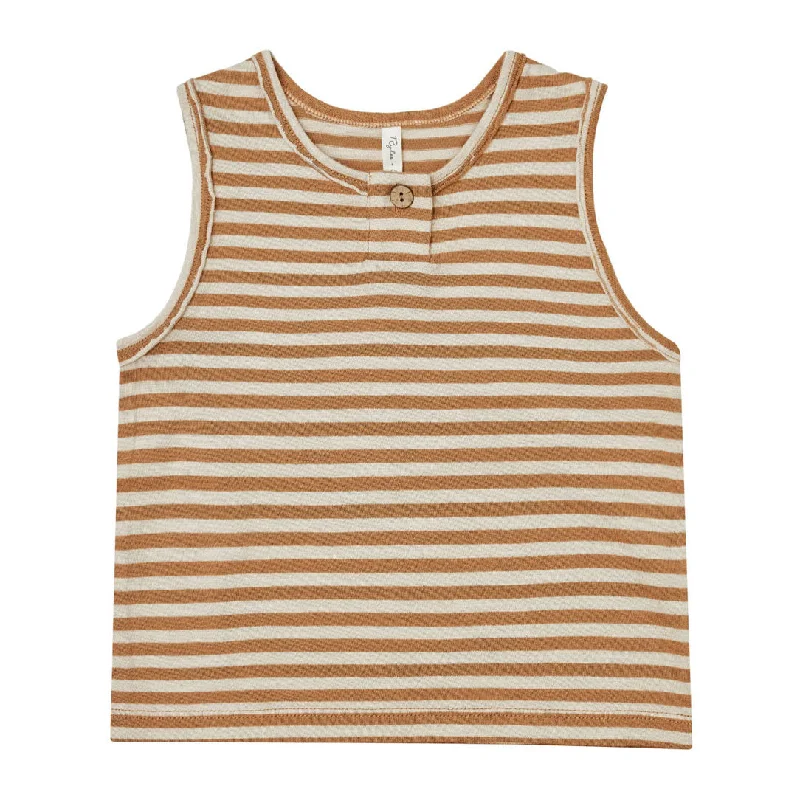 ---Rylee and Cru Camel Stripe Jersey Button Tank