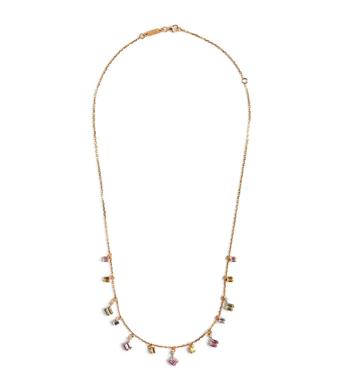 - Summer pet ice matYellow Gold, Diamond and Sapphire Pastel Dangle Necklace