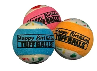 - Organic cotton dog bibsPetsport Happy Birthday Tuff Ball Dog Toys, 3 Pack