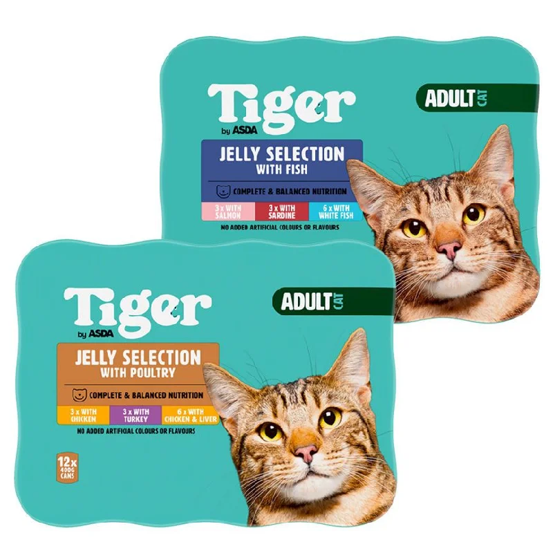    - Kitten food  ASDA Tiger Fish Selection  & Meat Favourites Cat Food Tins x24 Bundle