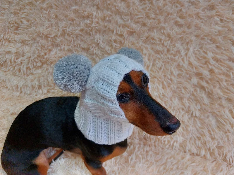 Pet easy-to-wear and take-off design clothesWhite Pet Hat With Colorful Pom Poms Dog Dachshund Warm Clothes Outfit Pom Pom Hat