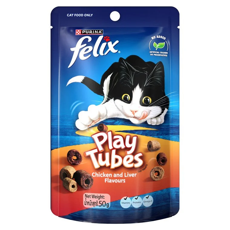    - Indoor cat food  Felix Play Tubes Chicken & Liver Cat Treats, 50g