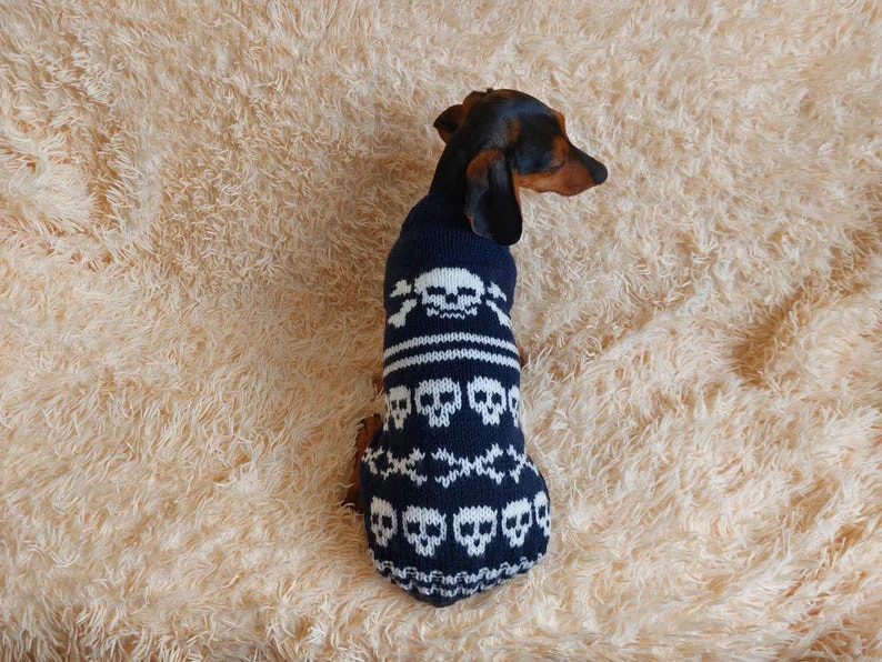 Pet birthday party clothesHalloween Pet Clothes Skull and Bones- Halloween Dog Sweater-Pirate sweater for dog skull with bones